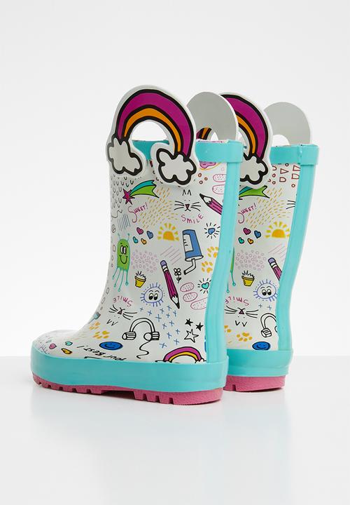 Pop Candy - Fun graphic rain boot - blue & white