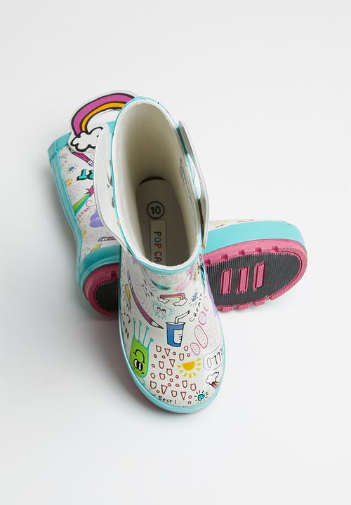 Pop Candy - Fun graphic rain boot - blue & white
