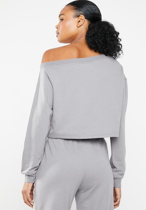 South Beach  - Coffee cream crop off the shoulder jumper - grey