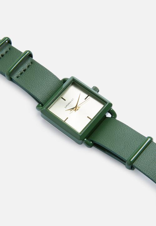 Superbalist - Square face leather watch - green