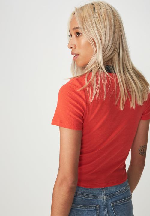 Cotton On - Nadine zip front short sleeve tee - red