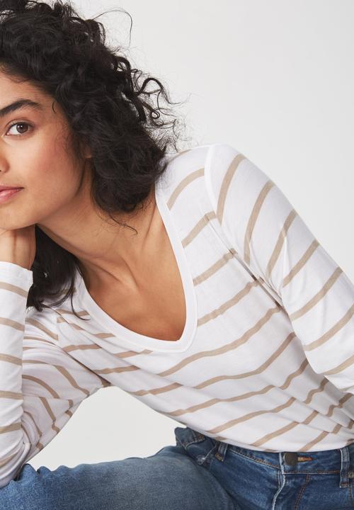 Cotton On - Karly long sleeve top - white & beige 