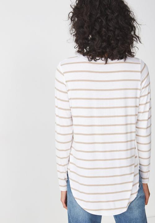 Cotton On - Karly long sleeve top - white & beige 