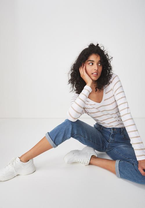 Cotton On - Karly long sleeve top - white & beige 