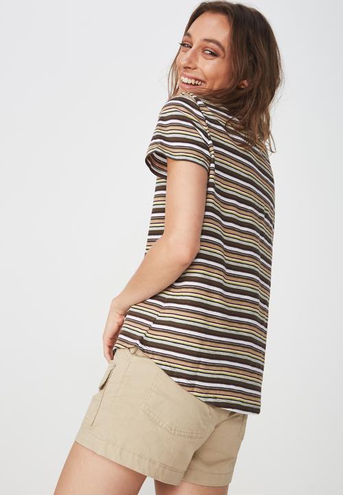 Cotton On - The crew T-shirt - stripe khaki