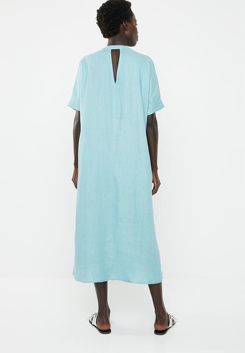 AMANDA LAIRD CHERRY - Lumka stripe kaftan with front tie - blue