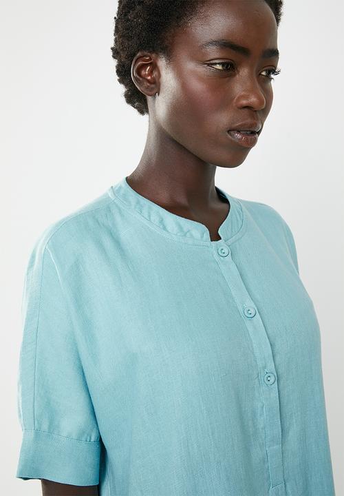 AMANDA LAIRD CHERRY - Lumka stripe kaftan with front tie - blue
