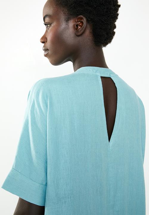 AMANDA LAIRD CHERRY - Lumka stripe kaftan with front tie - blue