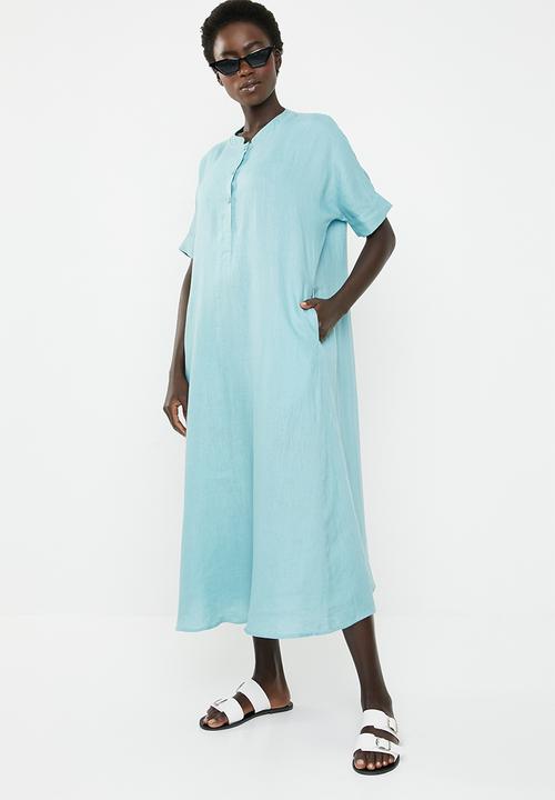 AMANDA LAIRD CHERRY - Lumka stripe kaftan with front tie - blue