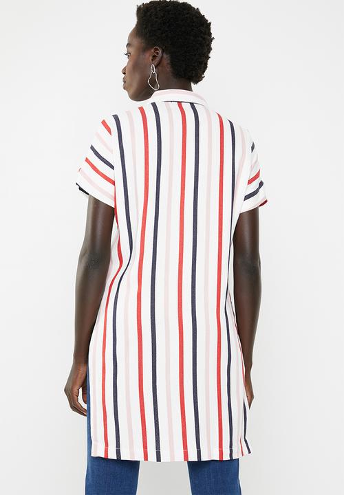 AMANDA LAIRD CHERRY - Thozoma stripey tunic with side splits - white