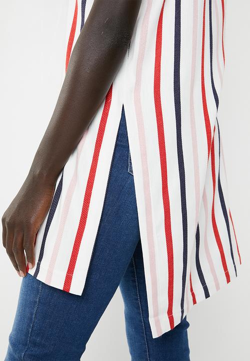 AMANDA LAIRD CHERRY - Thozoma stripey tunic with side splits - white