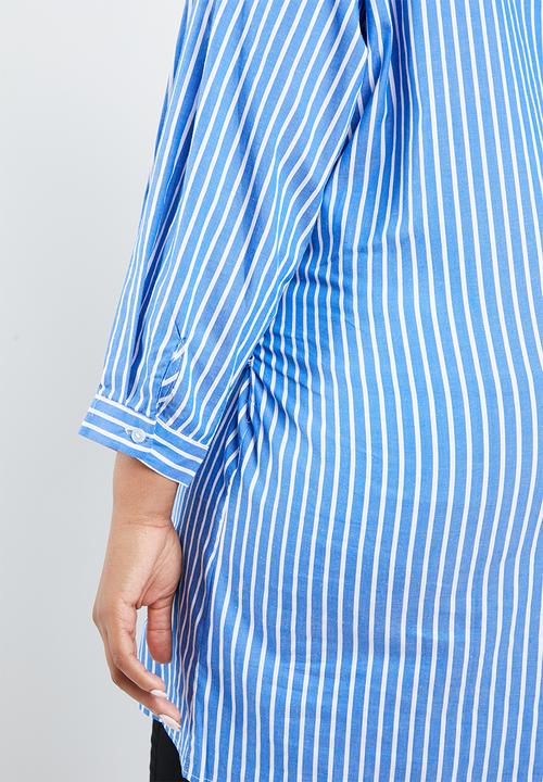 STYLE REPUBLIC PLUS - Asymmetrical shirt with multi-tie detailing - blue & white