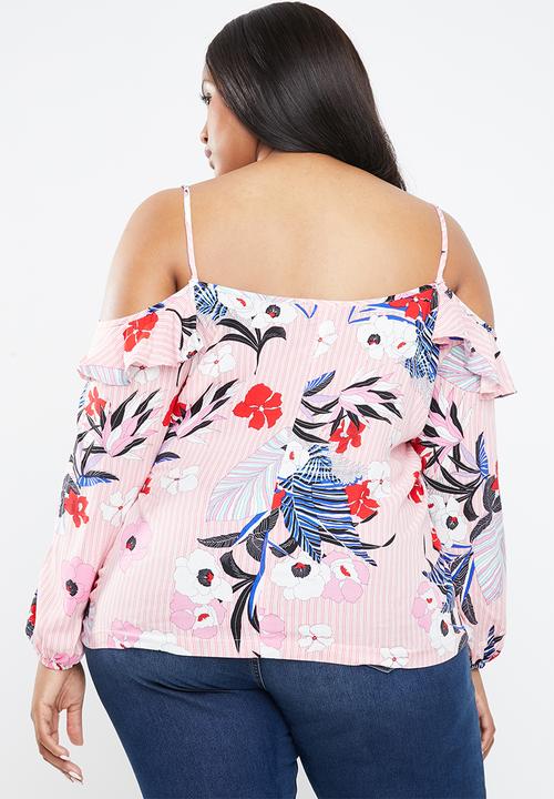 STYLE REPUBLIC PLUS - Cold shoulder frill top - multi