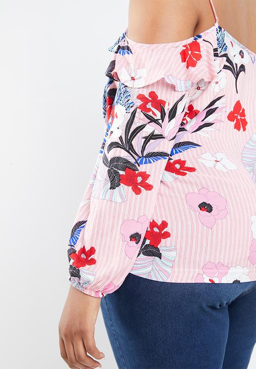 STYLE REPUBLIC PLUS - Cold shoulder frill top - multi