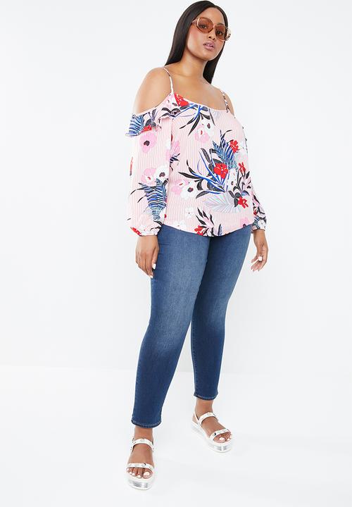 STYLE REPUBLIC PLUS - Cold shoulder frill top - multi