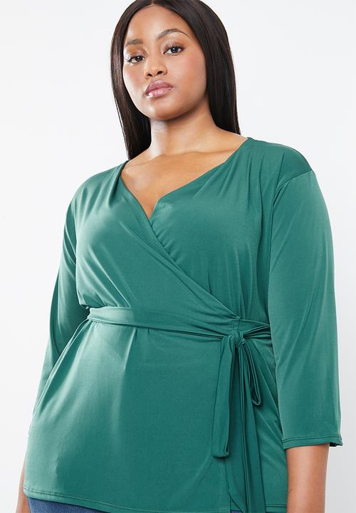 STYLE REPUBLIC PLUS - Self- tie wrap top - green