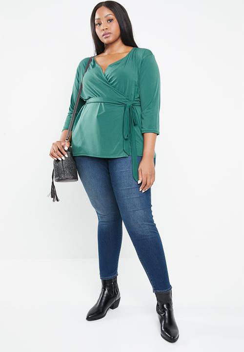 STYLE REPUBLIC PLUS - Self- tie wrap top - green