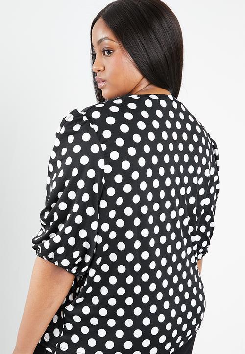 STYLE REPUBLIC PLUS - Volume sleeve blouse polka dot - black & white 
