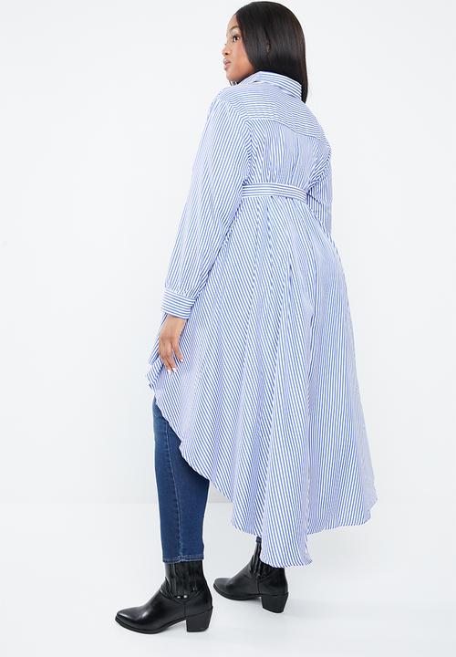 STYLE REPUBLIC PLUS - Dip hem tunic - blue & white