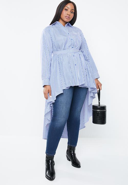 STYLE REPUBLIC PLUS - Dip hem tunic - blue & white