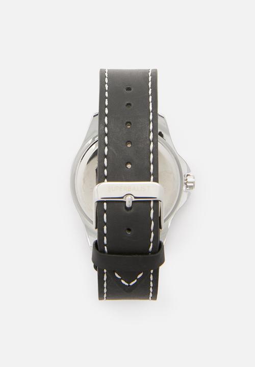 Superbalist - Connor stitch detail leather watch - black & red
