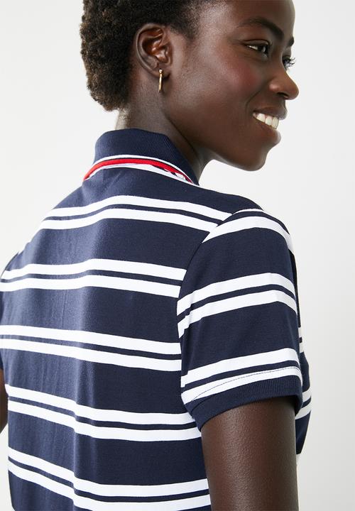 POLO - Anna striped golfer - navy & white