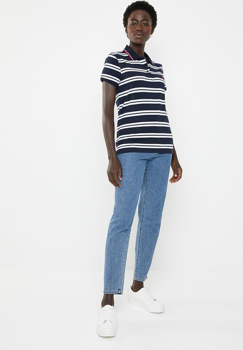 POLO - Anna striped golfer - navy & white