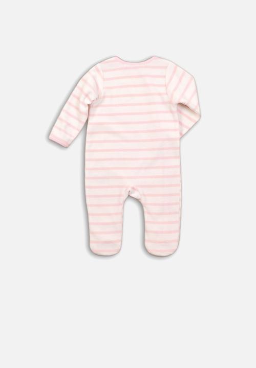 MINOTI - Penguin velour stripe sleepsuit - pink