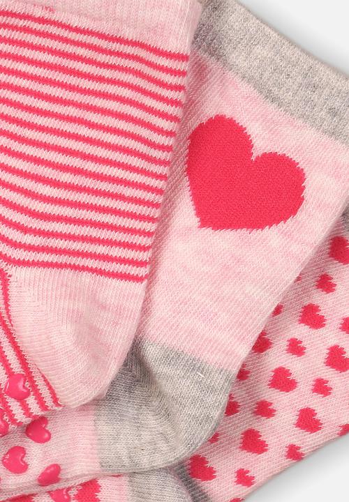 MINOTI - 3 pack heart design ankle socks - pink & grey