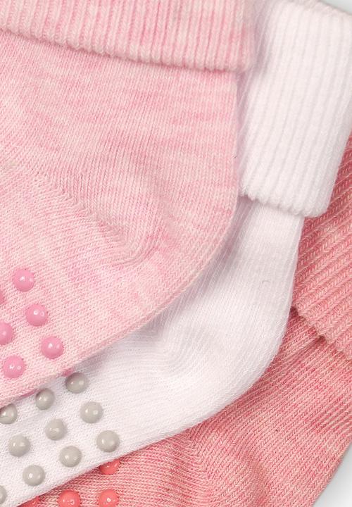 MINOTI - 3 pack turned down ankle socks - pink & white