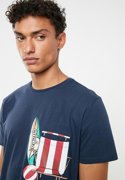 STYLE REPUBLIC - Pia printed tee with chest pocket - navy