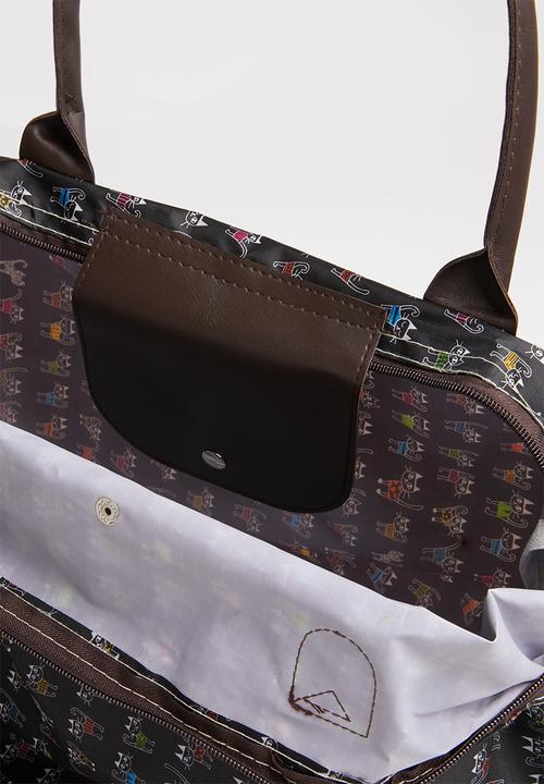 STYLE REPUBLIC - Cat print weekender - black & brown