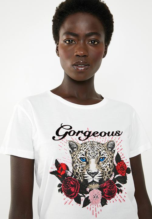 Jacqueline de Yong - Dona short sleeve print top - white