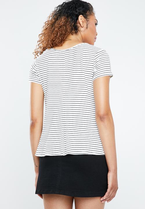 Forever21 - Short sleeve striped T-Shirt  - black