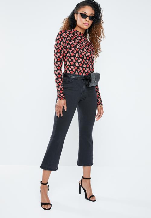 Forever21 - Floral knit bodysuit - black & red