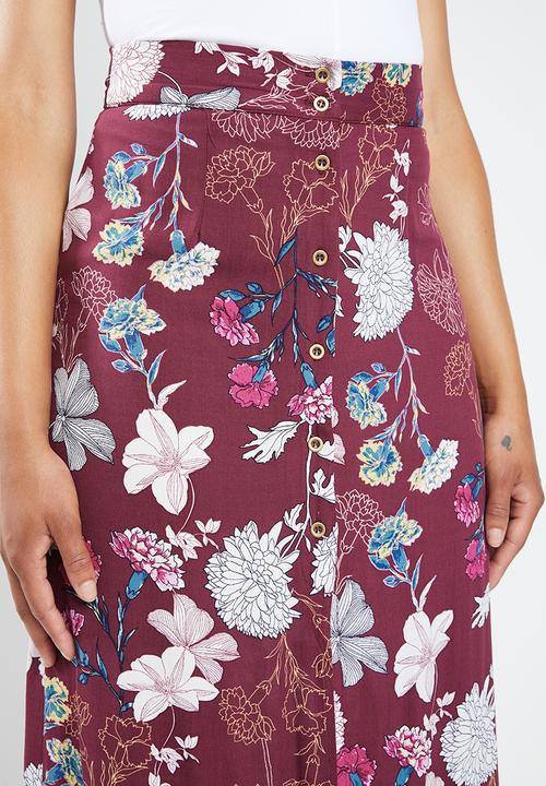 Forever21 - Floral wrap maxi skirt - burgundy