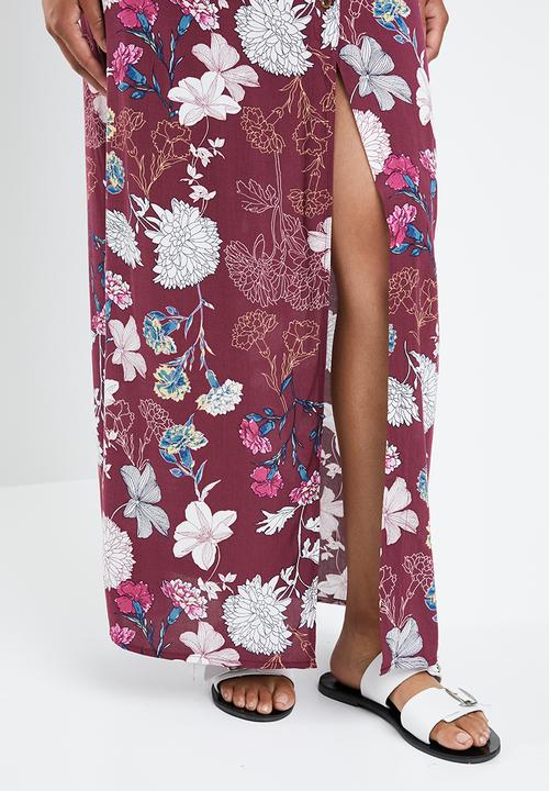 Forever21 - Floral wrap maxi skirt - burgundy