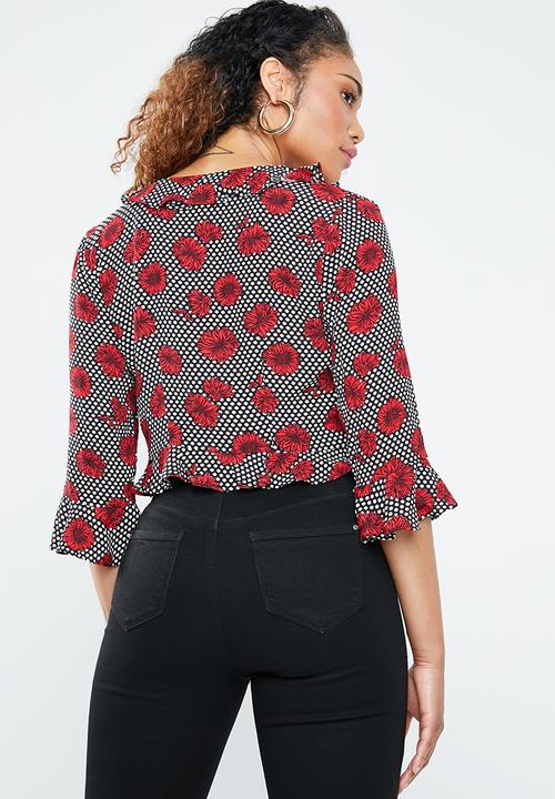 Forever21 - Floral flute sleeve top with ties - multi