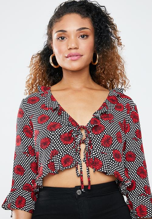 Forever21 - Floral flute sleeve top with ties - multi
