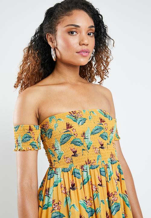 Forever21 - Floral off shoulder maxi dress - yellow