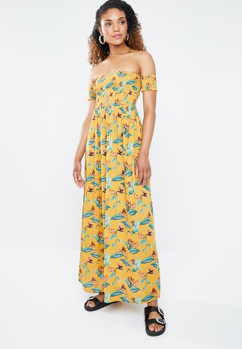 Forever21 - Floral off shoulder maxi dress - yellow