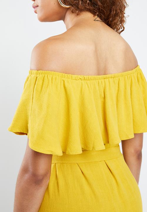 Forever21 - Off shoulder ruffle dress with tie - yellow 