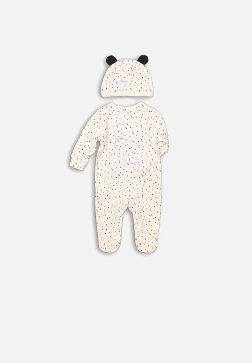 MINOTI - Animal 2 piece sleep-suit & beanie set - cream
