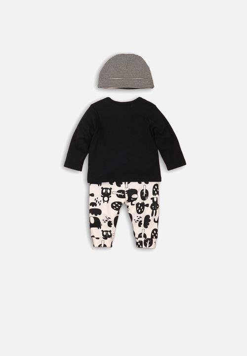 MINOTI - Monochrome animal 3 piece set - black & cream