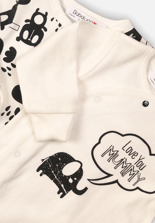 MINOTI - Monochrome animal 2 pack interlock sleepsuit - black & cream