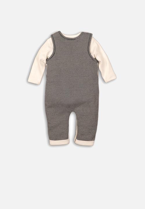 MINOTI - Monochrome animal 2 piece dungaree set - black & cream