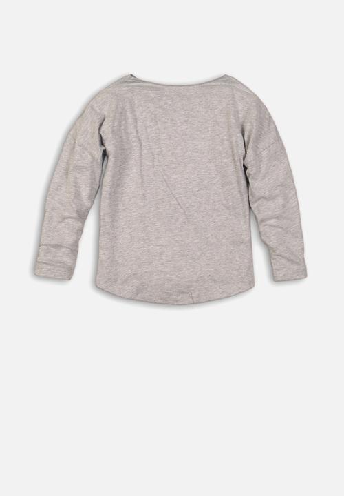 MINOTI - Girls unicorn dip hem top - grey
