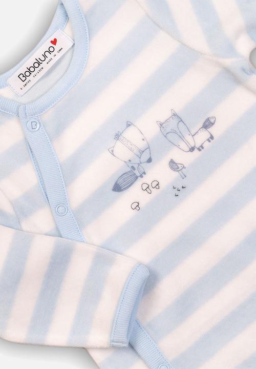 MINOTI - Fishing velour stripe sleepsuit -  blue & white 