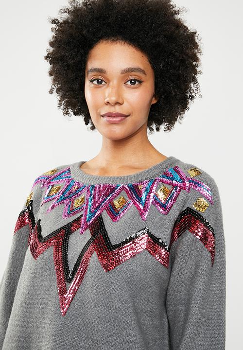 Noisy May - Terp long sleeve sequins jersey - grey 