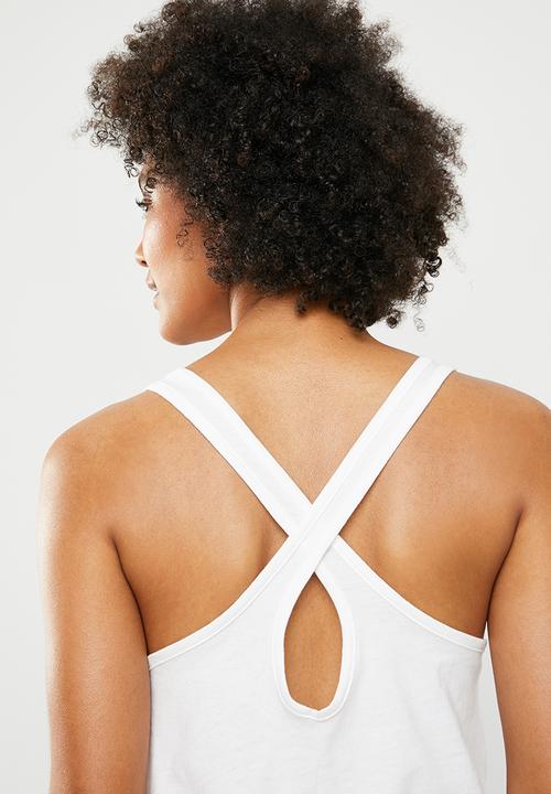 Under Armour - Graphic script cross back tank - white & pink